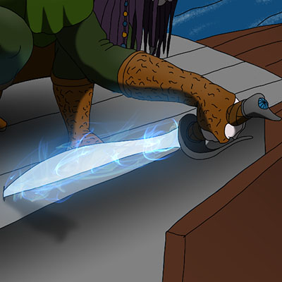 Image of a sword with a flaming blade.
